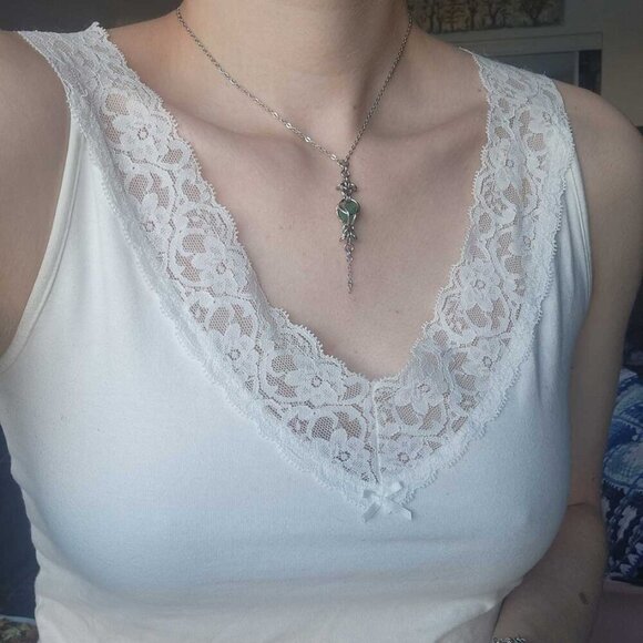 Vintage green and silver rosary necklace with a small silver chain ✦ goth witch - Picture 2 of 6